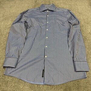 Boss Hugo Boss Button Down Shirt Blue Black Striped Long Sleeve Men’s 16 34/35